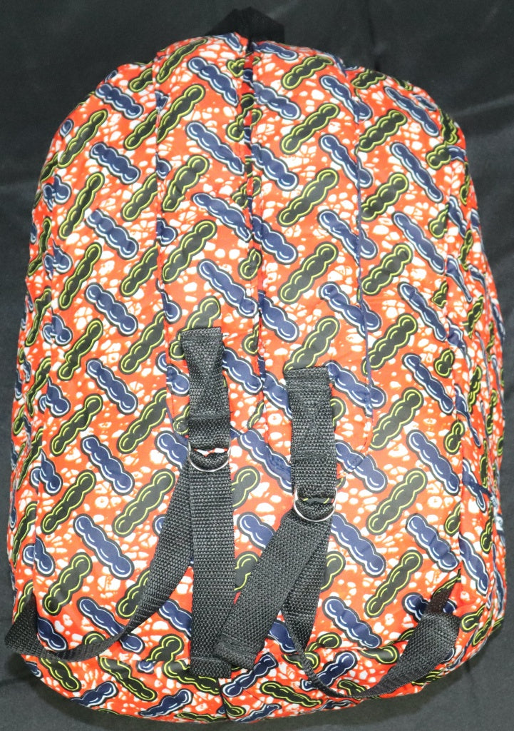 Handcrafted Ankara fabric backpack. Made in Ghana.