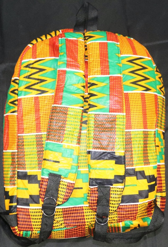 Handcrafted Kente fabric backpack. Made in Ghana.