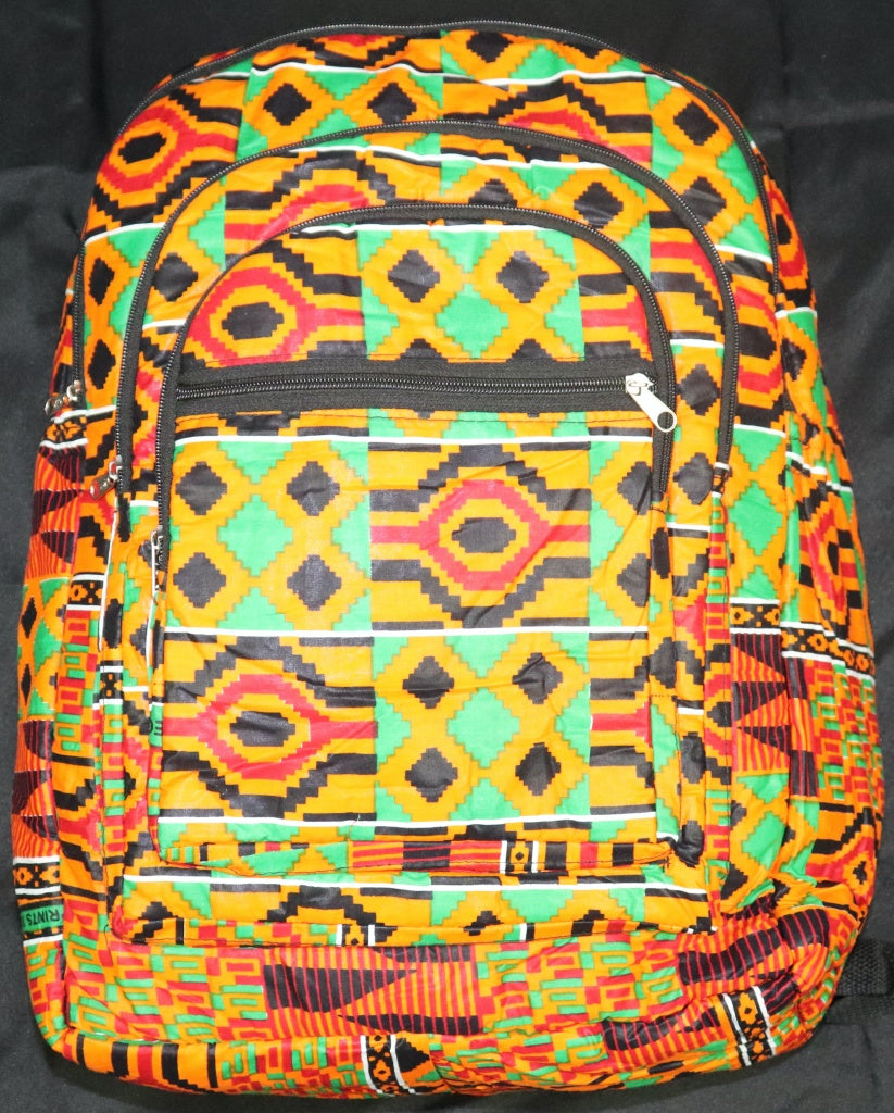 Handcrafted Kente fabric backpack. Made in Ghana.