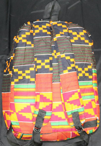 Handcrafted Kente fabric backpack. Made in Ghana.