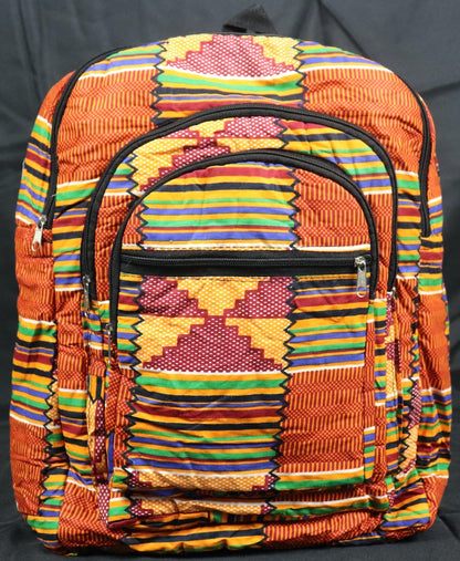 Handcrafted Kente fabric backpack. Made in Ghana.