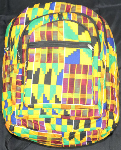 Handcrafted Kente fabric backpack. Made in Ghana.