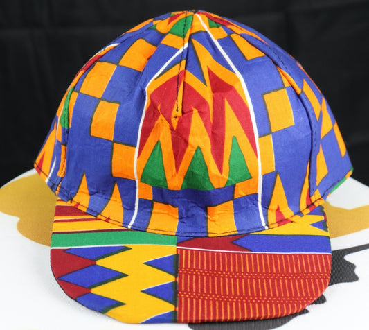 Handcrafted Kente print baseball cap. Made in Ghana.