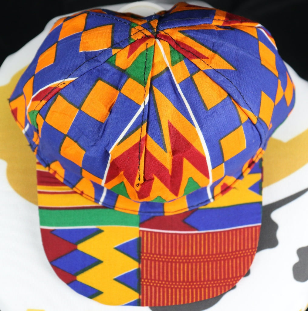 Handcrafted Kente print baseball cap. Made in Ghana.