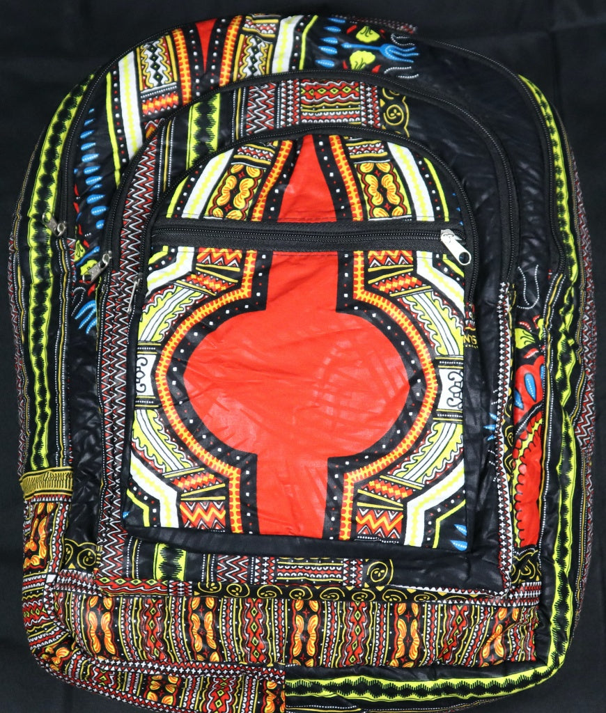 Handcrafted dashiki-style fabric backpack. Made in Ghana.