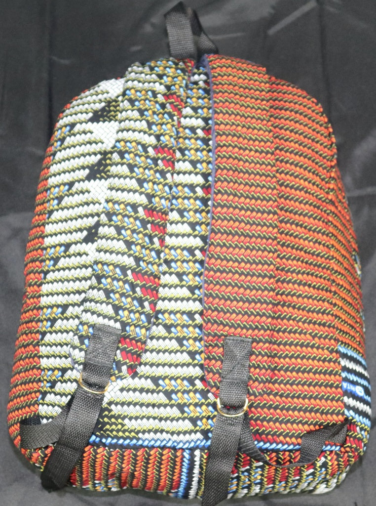 Handcrafted Ankara fabric backpack. Made in Ghana.