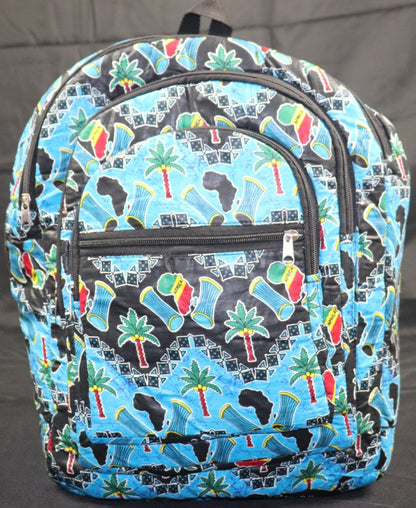 Handcrafted Ankara fabric backpack. Made in Ghana.